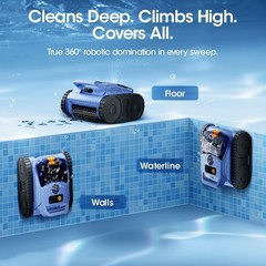 Seauto SAT20-P Cordless Robotic Pool Cleaner w/180Mins Wall & Waterline Cleaning