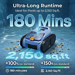 Seauto SAT20-P Cordless Robotic Pool Cleaner w/180Mins Wall & Waterline Cleaning